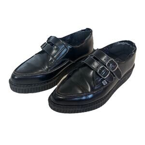 T.U.K Viva Mondo Cow Hair Leather Pointed Creeper Black Shoes Double Buckle 3/5